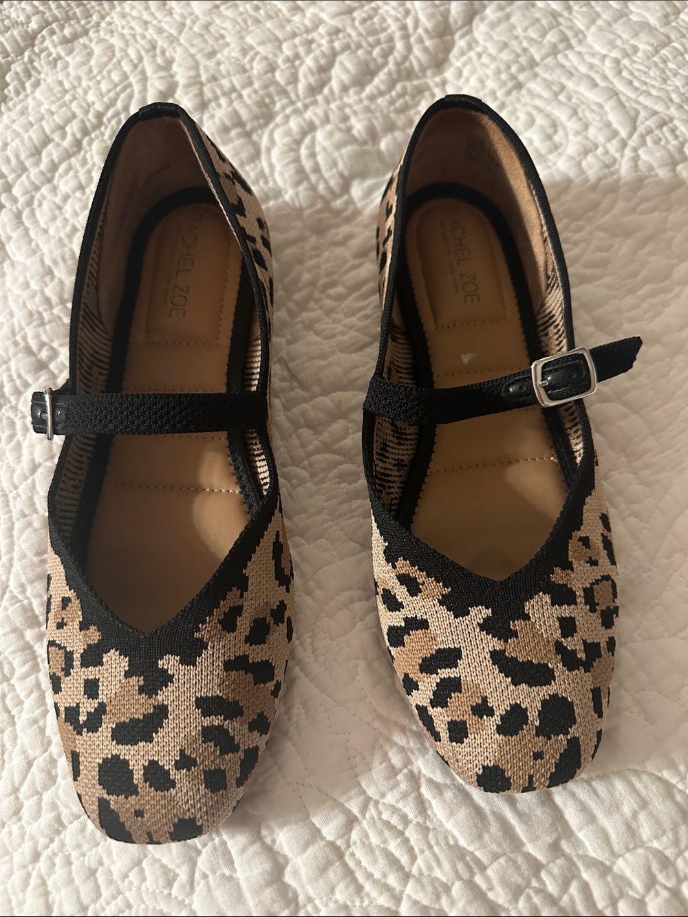 Rachel Zoe Leopard-Print Mary Jane Flats in Tan & Black